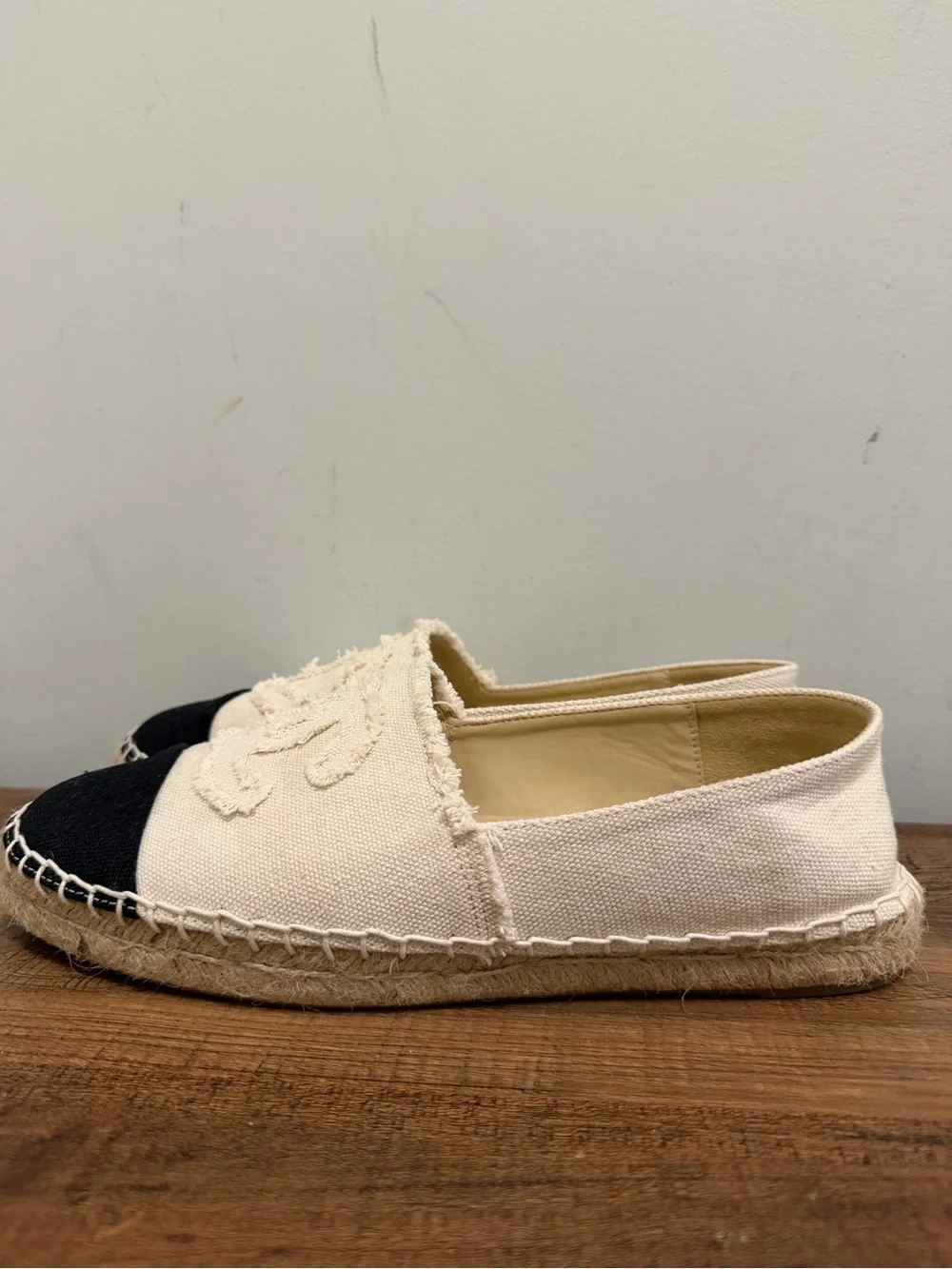 White and black espadrilles